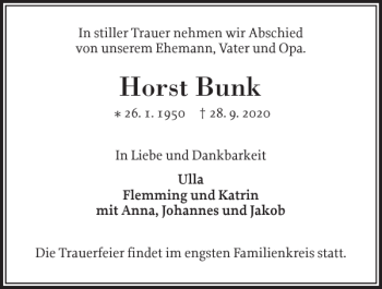 Traueranzeige von Horst Bunk von Elmshorner Nachrichten