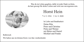 Traueranzeige von Horst Hein von Stormarner Tageblatt