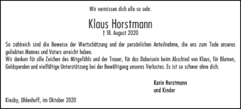 Traueranzeige von Klaus Horstmann von Flensburger Tageblatt