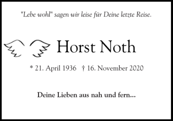 Traueranzeige von Horst Noth von Elmshorner Nachrichten