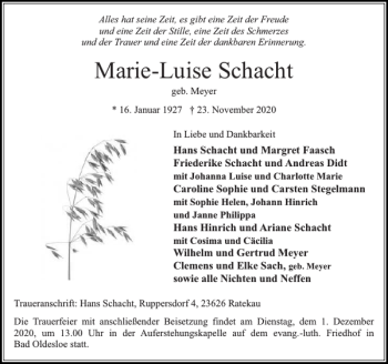 Traueranzeige von Marie-Luise Schacht von Stormarner Tageblatt