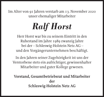 Traueranzeige von Ralf Horst von Landeszeitung