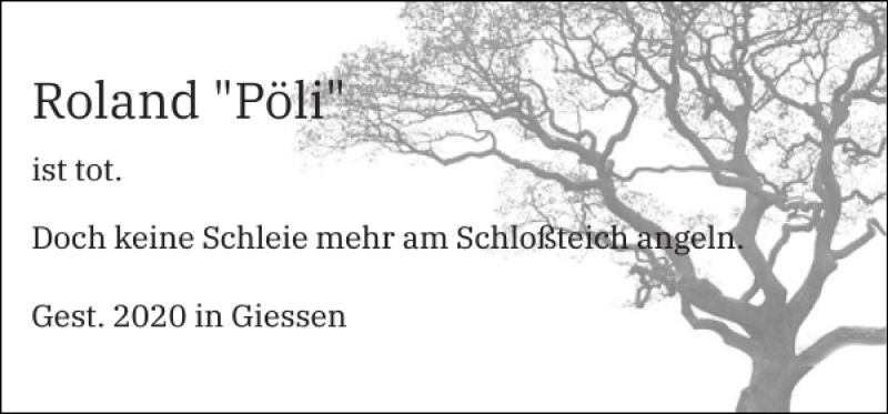  Traueranzeige für Roland Pöli vom 07.11.2020 aus Flensburger Tageblatt