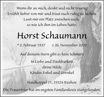 Traueranzeige von Horst Schaumann von Norddeutsche Rundschau