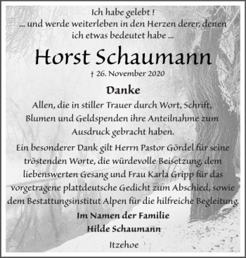 Traueranzeige von Horst Schaumann von Norddeutsche Rundschau