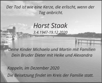 Traueranzeige von Horst Staak von Schlei-Bote