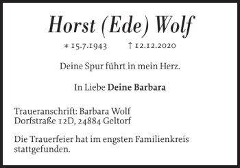 Traueranzeige von Horst Ede Wolf von Landeszeitung