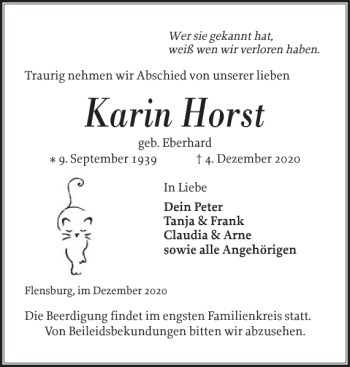 Traueranzeige von Karin Horst von Flensburger Tageblatt