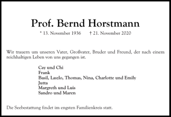 Traueranzeige von Prof. Bernd Horstmann von Ostholsteiner Anzeiger