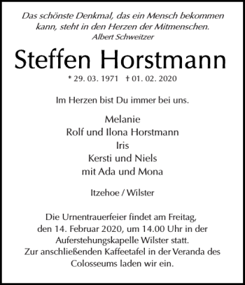 Traueranzeige von Steffen Horstmann von Norddeutsche Rundschau