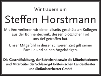 Traueranzeige von Steffen Horstmann von Norddeutsche Rundschau