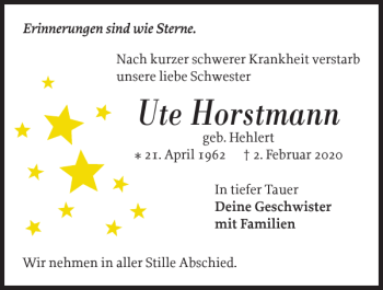 Traueranzeige von Ute Horstmann von Landeszeitung