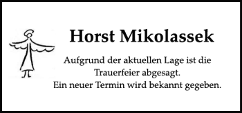 Traueranzeige von Horst Mikolassek von Sylter Rundschau