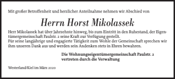 Traueranzeige von Horst Mikolassek von Sylter Rundschau