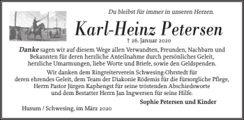 Traueranzeige von Karl-Heinz Petersen von Husumer Nachrichten