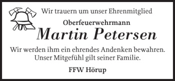 Traueranzeige von Martin Petersen von Flensburger Tageblatt