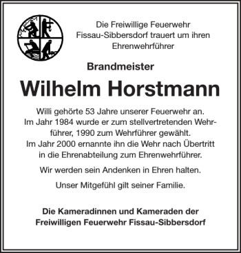 Traueranzeige von Wilhelm Horstmann von Ostholsteiner Anzeiger