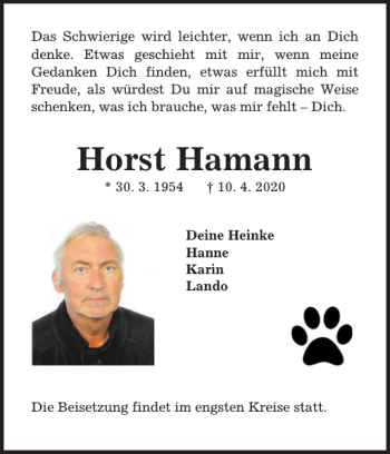 Traueranzeige von Horst Hamann von Elmshorner Nachrichten