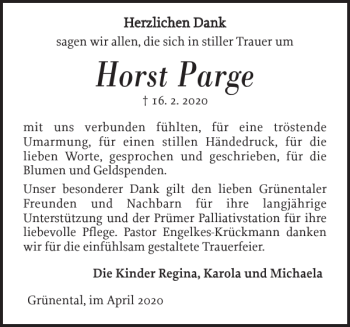 Traueranzeige von Horst Parge von Landeszeitung