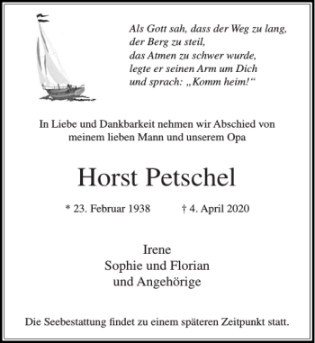Traueranzeige von Horst Petschel von Stormarner Tageblatt