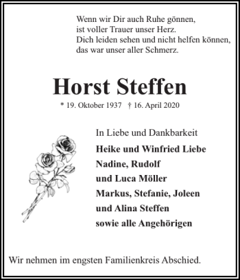 Traueranzeige von Horst Steffen von Eckernförder Zeitung