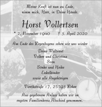 Traueranzeige von Horst Vollertsen von Norddeutsche Rundschau