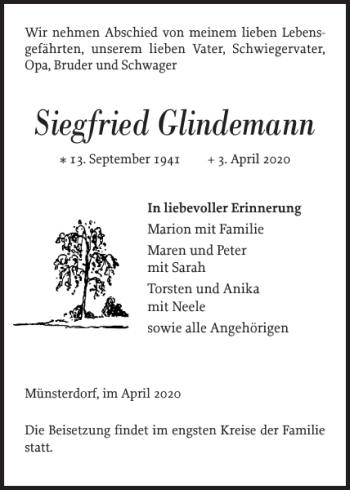 Traueranzeige von Siegfried Glindemann von Norddeutsche Rundschau