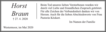 Traueranzeige von Horst Braun von Norddeutsche Rundschau