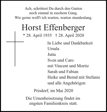 Traueranzeige von Horst Effenberger von Pinneberger Tageblatt