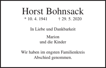 Traueranzeige von Horst Bohnsack von Uetersener Nachrichten