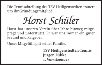 Traueranzeige von Horst Schüler von Norddeutsche Rundschau