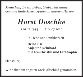 Traueranzeige von Horst Doschke von Flensburger Tageblatt