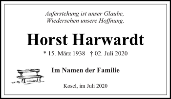 Traueranzeige von Horst Harwardt von Eckernförder Zeitung