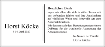 Traueranzeige von Horst Köcke von Elmshorner Nachrichten