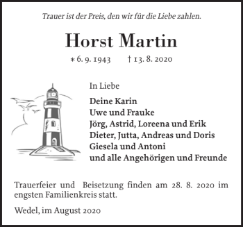 Traueranzeige von Horst Martin von Wedel-Schulauer Tageblatt