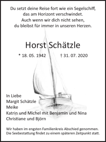 Traueranzeige von Horst Schätzle von Flensburger Tageblatt