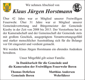 Traueranzeige von Klaus Jürgen Horstmann von Schleswiger Nachrichten