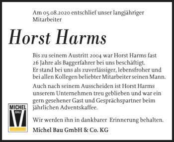 Traueranzeige von Horst Harms von Holsteinischer Courier