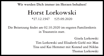 Traueranzeige von Horst Lorkowski von Stormarner Tageblatt