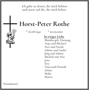 Traueranzeige von Horst-Peter Rothe von Holsteinischer Courier