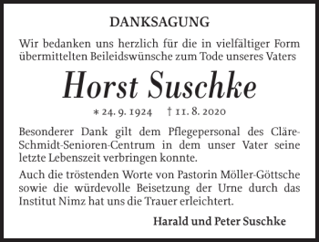 Traueranzeige von Horst Suschke von Norddeutsche Rundschau