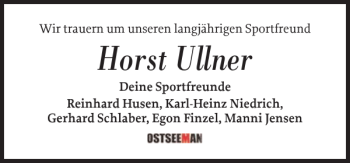 Traueranzeige von Horst Ullner von Flensburger Tageblatt