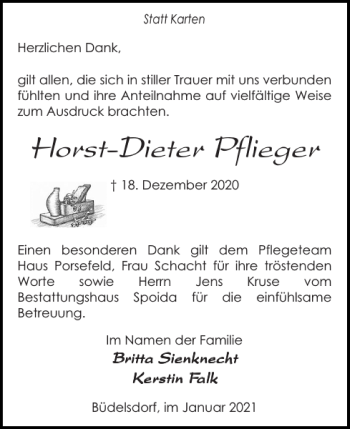 Traueranzeige von Horst-Dieter Pflieger von Landeszeitung