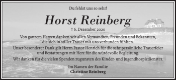Traueranzeige von Horst Reinberg von Flensburger Tageblatt