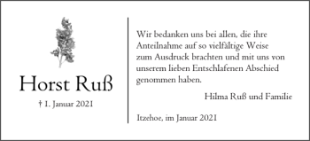 Traueranzeige von Horst Ruß von Norddeutsche Rundschau