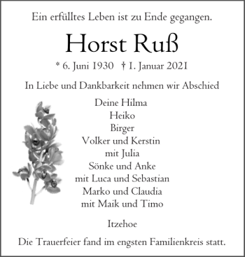Traueranzeige von Horst Ruß von Norddeutsche Rundschau