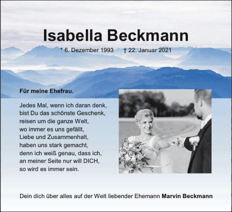  Traueranzeige für Isabella Beckmann vom 30.01.2021 aus Holsteinischer Courier