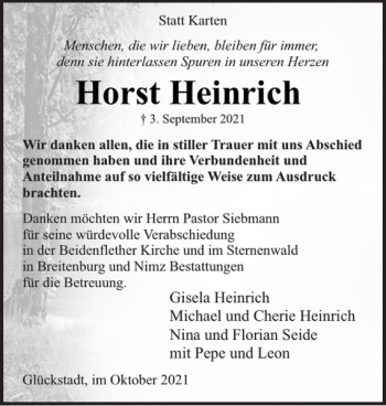 Traueranzeige von Horst Heinrich von Norddeutsche Rundschau