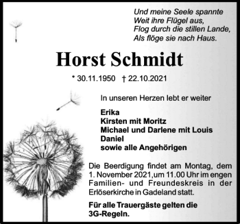Traueranzeige von Horst Schmidt von Holsteinischer Courier
