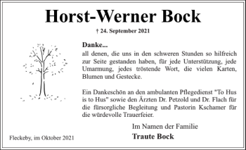 Traueranzeige von Horst-Werner Bock von Eckernförder Zeitung